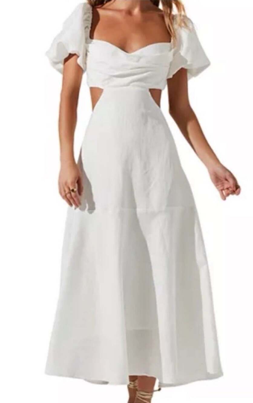 ASTR The Label Winley Linen Blend Cutout Midi Dress White Size M